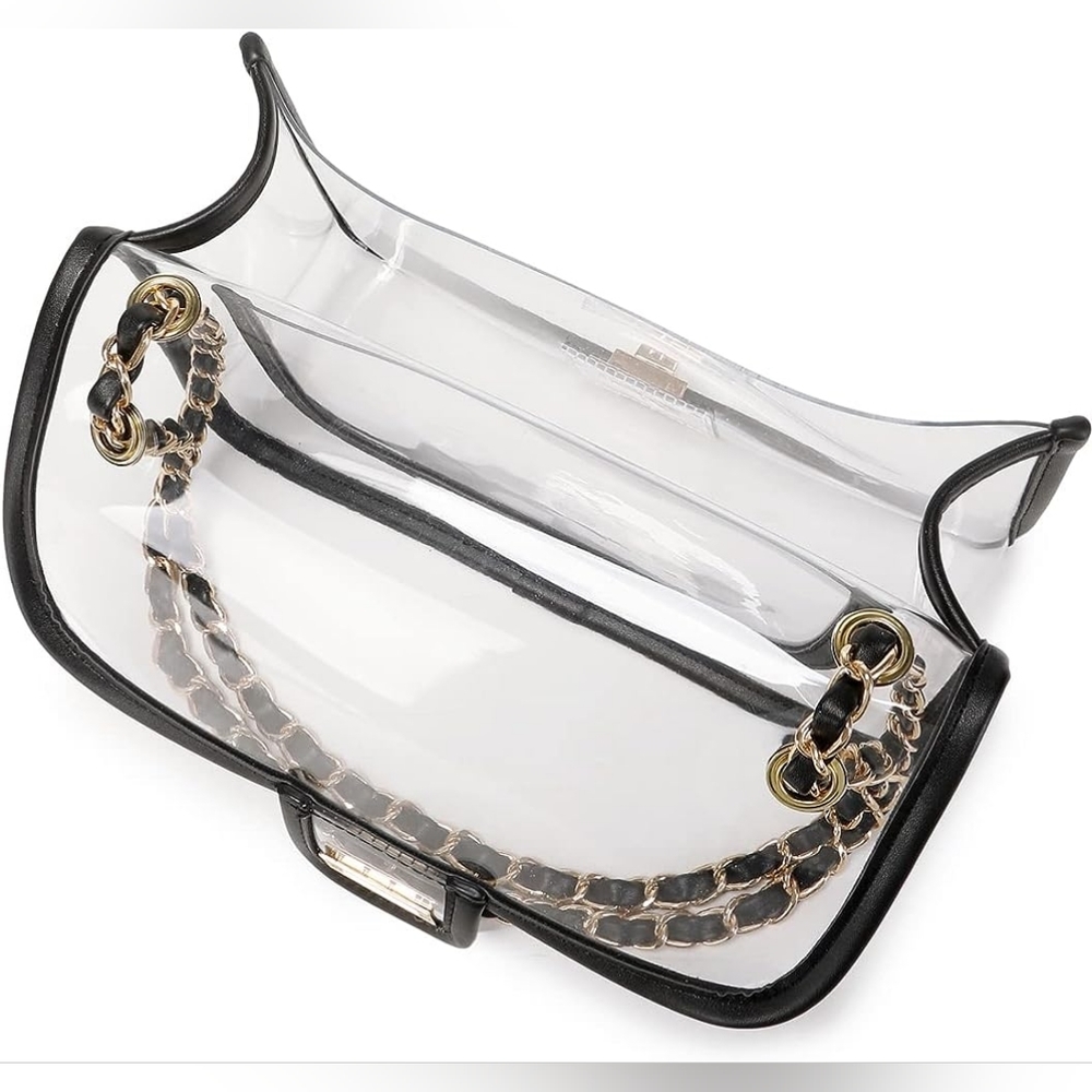 Womens PVC Clear Crossbody Handbag Black Trim Stadium Approved Clear Bag - Picture 3 of 8